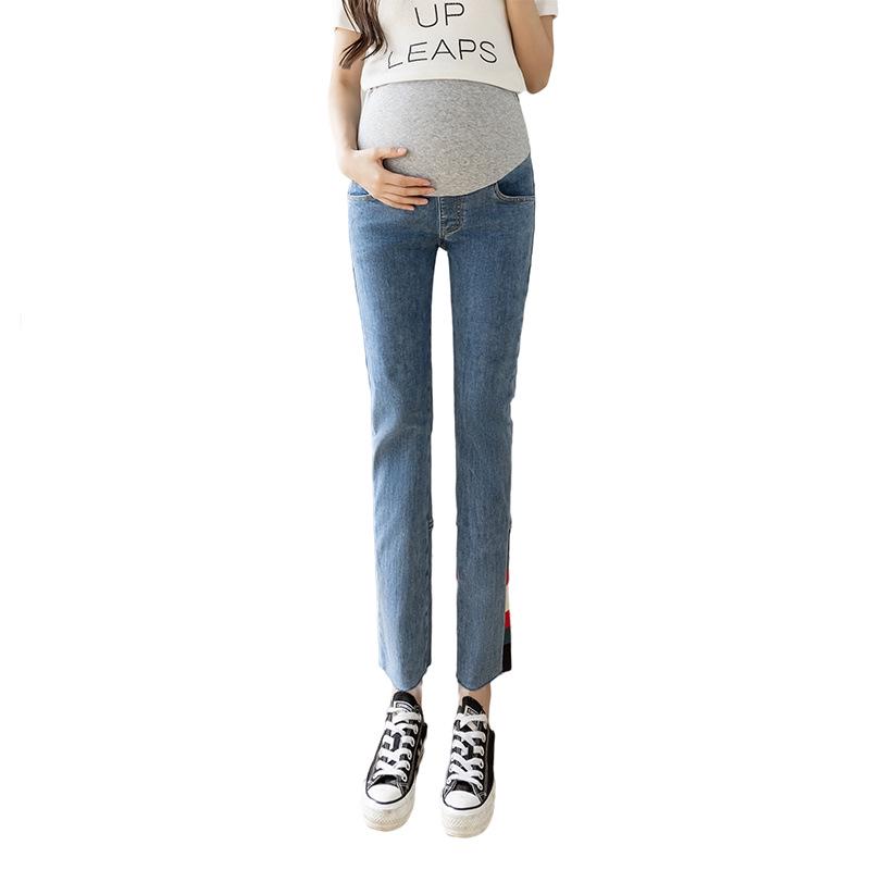 Frühling 2026 Koreanischer Stil Hohe Taille Schwangerschaft Skinny Jeans mit Bauchstütze
