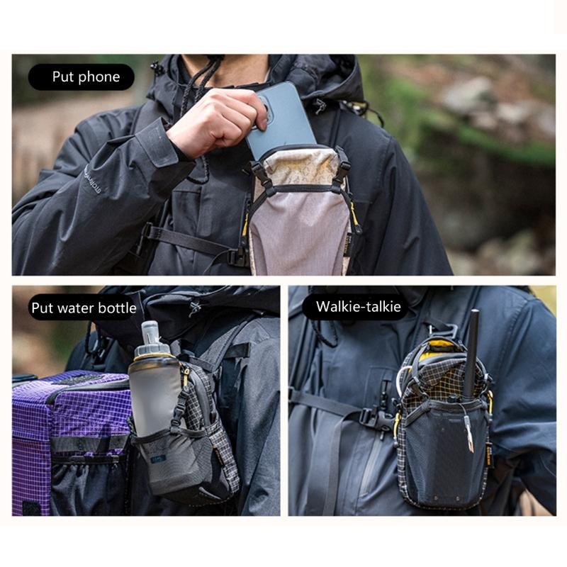 Outdoor Shoulder Strap Mesh Water Bottle Pouches With Double Storage Compartments For Hiking Cycling Small Items Carry