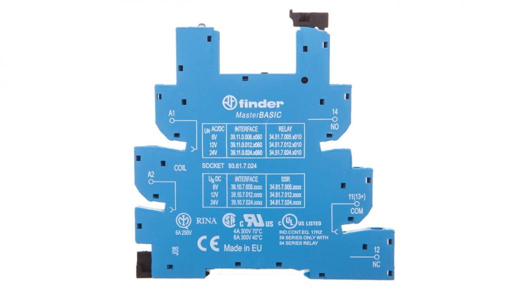 שקע נמוך 6.2 מ"מ לממסרים מסדרת 34 - Masterbasic 6-24V DC, הדקי ברגים, Din 93.61.7.024