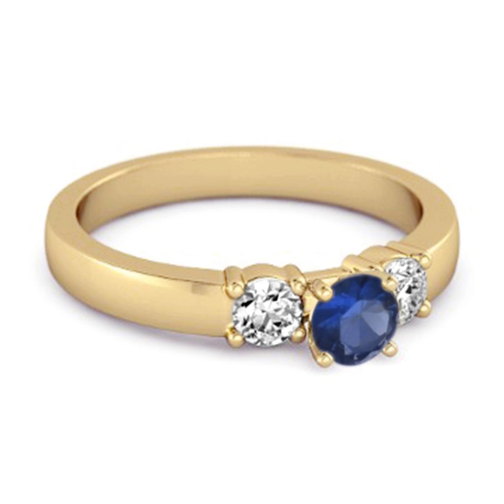 Blauer Saphir Eleganter Drei-Stein-Ring - 925 Sterling Silber Gold Vermeil