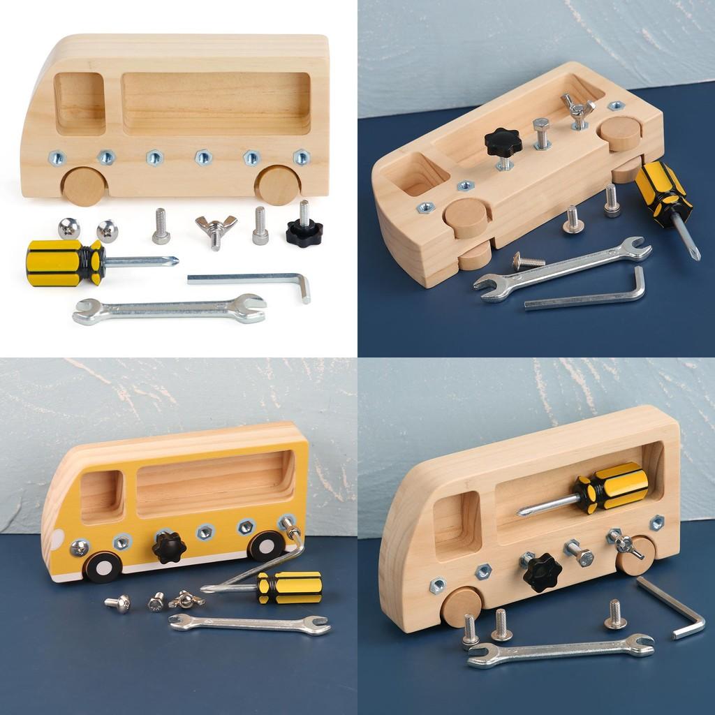 Wooden Bus Dismounting Diy Educational Toy For Kids Parentchild Interaction