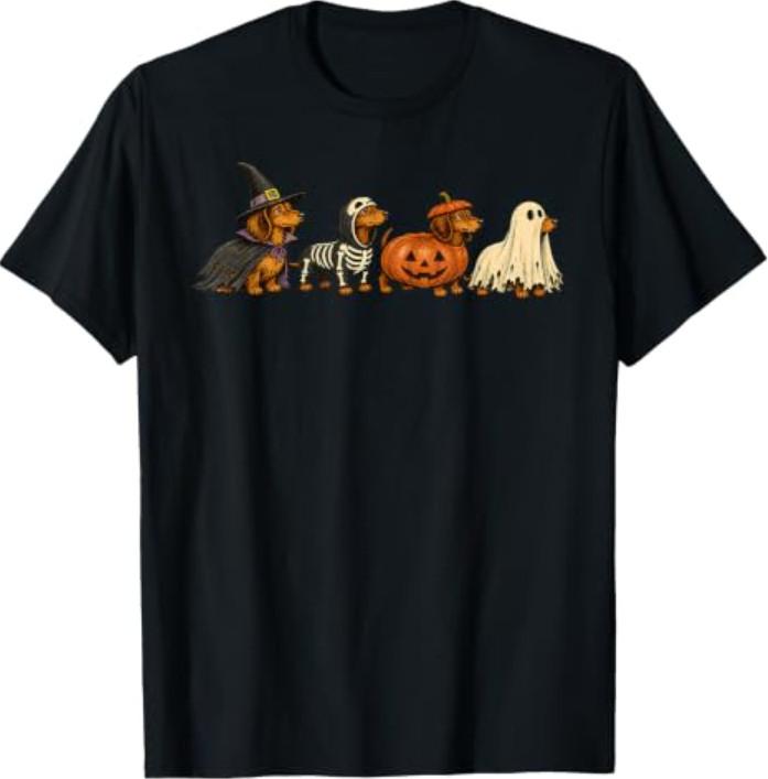 Cute Dachshund Ghost Pumpkin Weiner Dog Halloween Costume T-Shirt