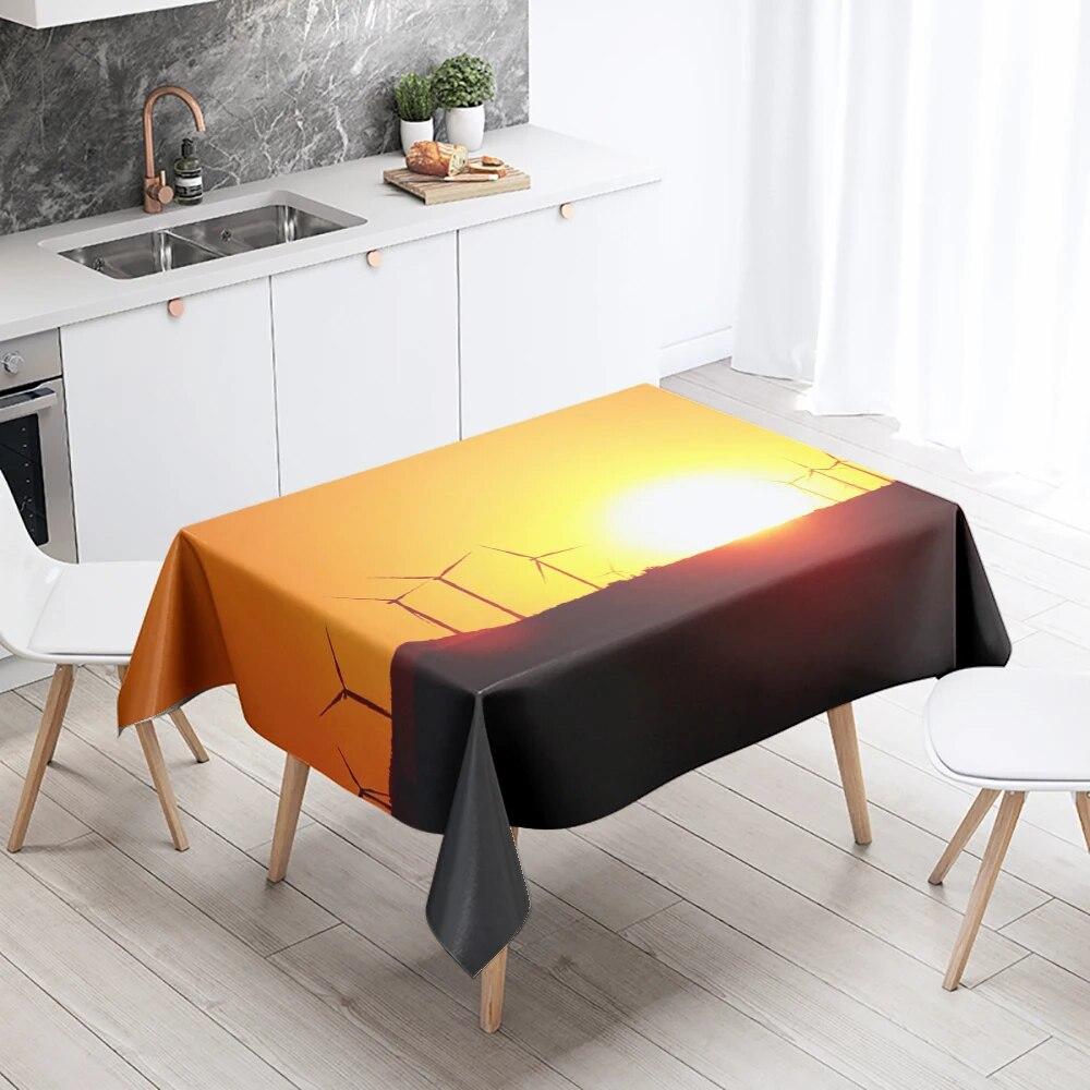 Sunset Windmill Scenery Tablecloth Party Restaurant Banquet Decor Stain Resistant Waterproof  Home Table Decoration