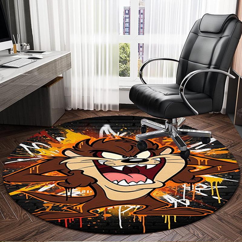 1PC Tazma-nian Devil Spray Art Round Rug, Non-slip Chair Mat, Home Decor, Circle Carpet Perfect for Office, Bedroom, Living Room,Christmas gift