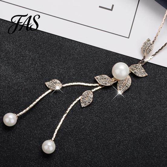 Necklace Faux Pearl Tassel Leaves Pendant Exquisite Beautiful Accessories Sweater Chain Jewelry Gift for Women