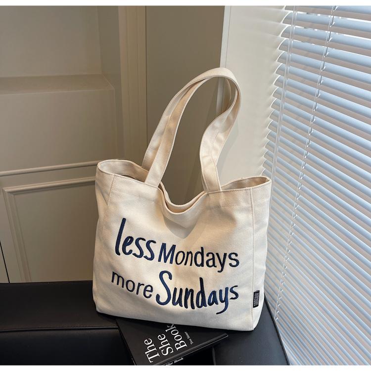 Leisure Oblique Span Commuter Portable Shopping Bag Simple Shoulder Bag English Letter Embroidered Cloth Bag Large Capacity Bag
