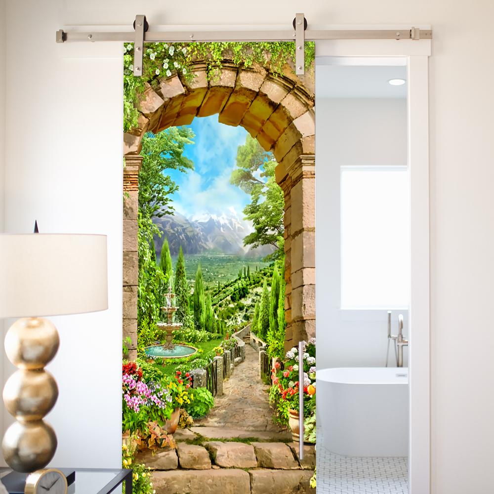 Nature Scenery Door Decal 3D Removable Vinyl Sticker, Adhesive Forest Pathway Wallpaper for Bedroom Entryway