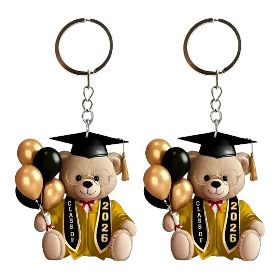

2Pcs Graduation Bear Acrylic Car Charm 2D Flat Pendant for Rearview Mirror Keychain Bag Cute Keepsake Unique Gift for Grads E