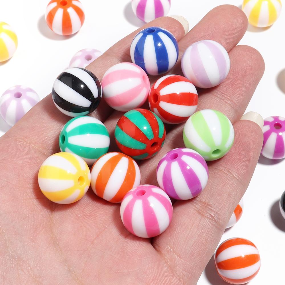 10-20pcs Acrylic Beads Big Hole Stripe Acrylic Beads Colorful Round Loose Spacer Beads For Jewelry Making DIY Bracelet Necklace