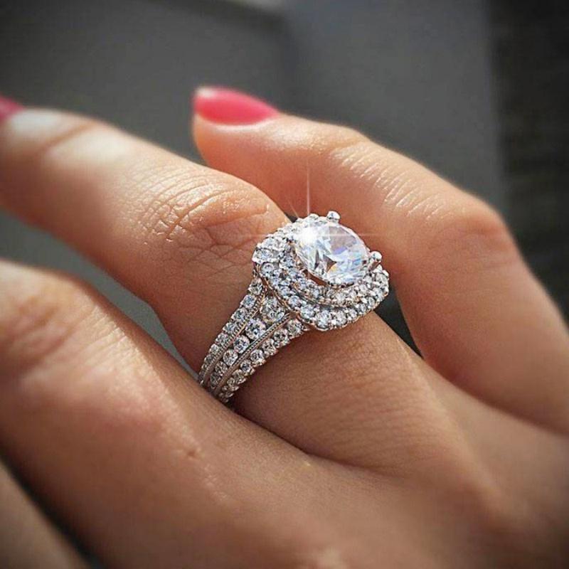 2025 Hot Selling Silver Plated Stainless Steel Rings For Women Cubic Zircon Wedding Engagement Ring Wholesale Size 5-11