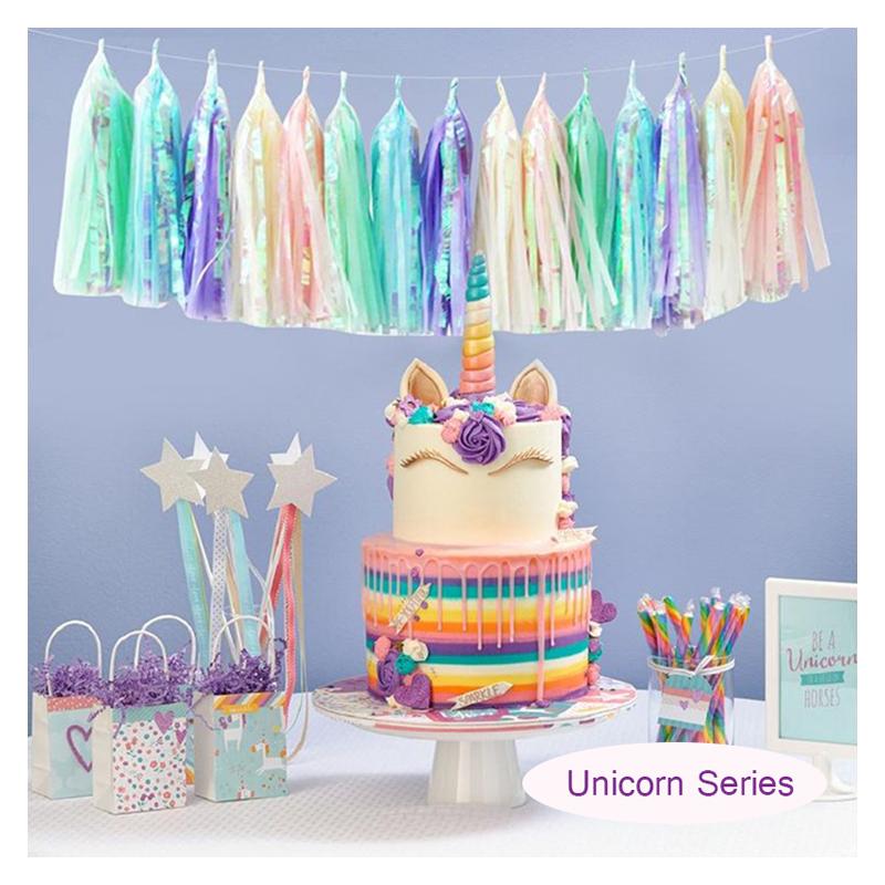 Party Unicorn Garland Rainbow Iridescent Tassel Garlands Paper Flower Wedding Decoration Birthday Baby Shower Party Decorations
