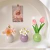 Stilvolles rundes Keramikvasen-Set mit künstlichen Trockenblumen für Schlafzimmer- und Wohnzimmerdekoration