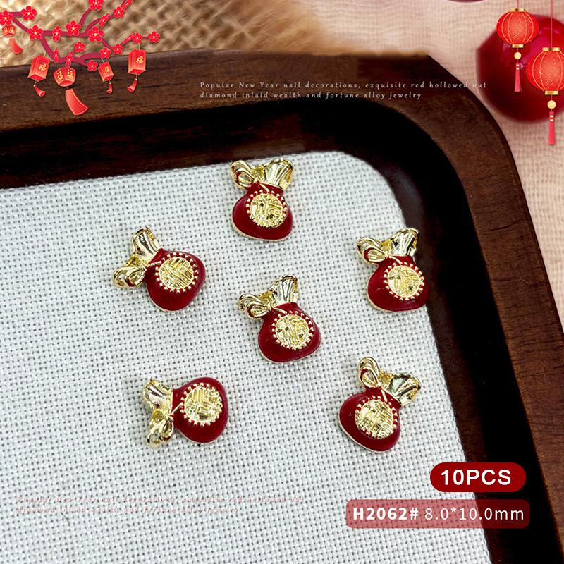 2026 New Year Fortune Alloy Nail Art Jewelry / Lucky Bag Chinese Knot Goldfish Ingot Coin Nail Decor DIY Year Of The Horse