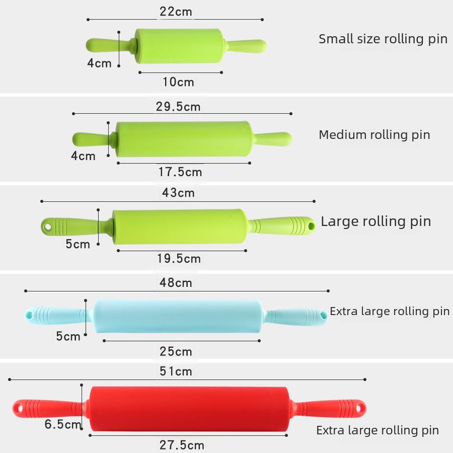 Silicone Rolling Pin Set: Large, Medium & Small with Wooden Handles, Silicone Mat, Dumpling Dough Tools & Hammer