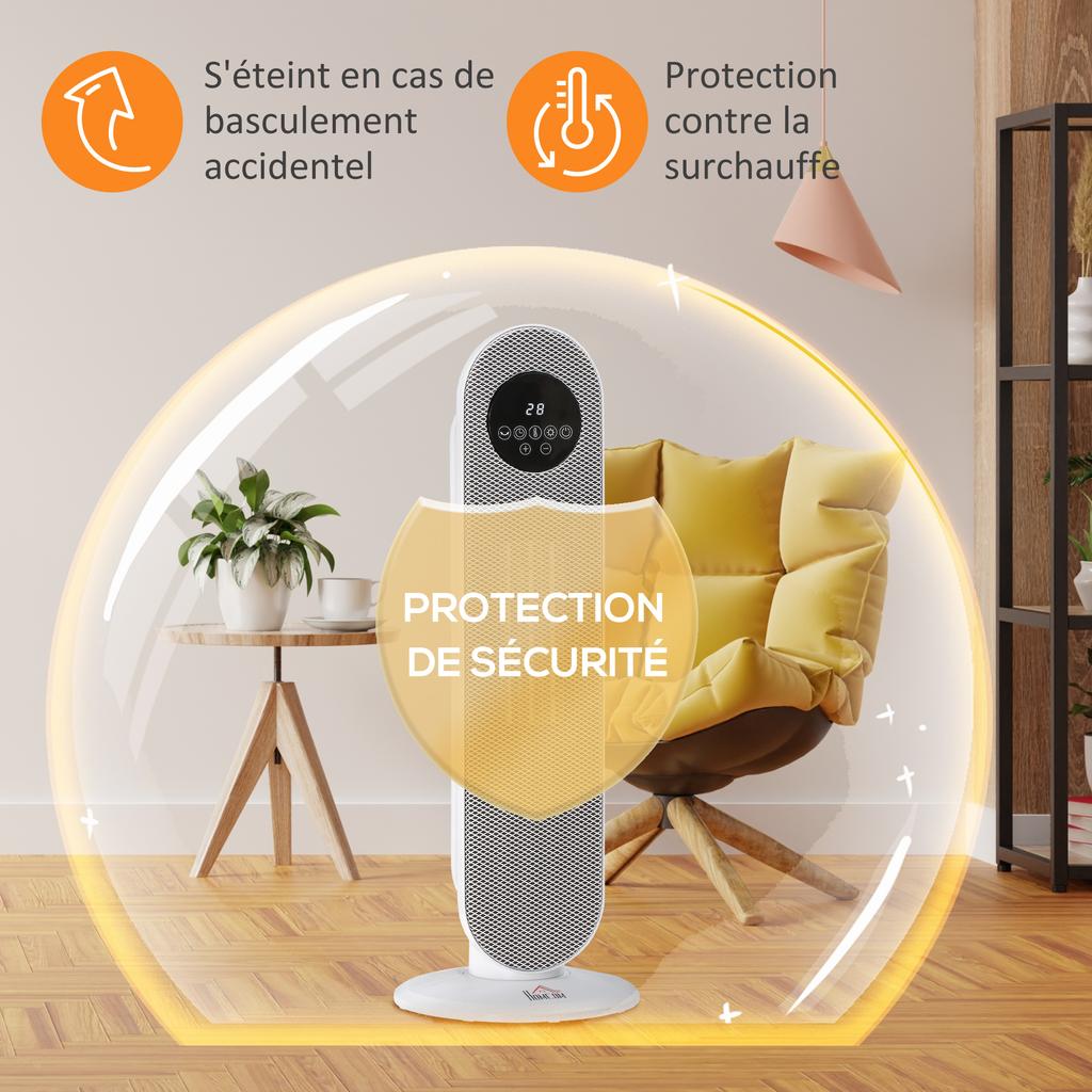 Oscillating Ceramic Tower Heater, 2000W, Remote Control, 15-40°C
