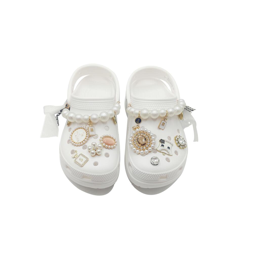 Crocs Classic Platform Clog Cloud Series MH Plan EVA Graffiti Versatile Fashion Trend Hole Shoes Women's White