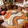Retro green mandala round rug 2D printed geometric botanical pattern entry mat for coffee shop restaurant floor