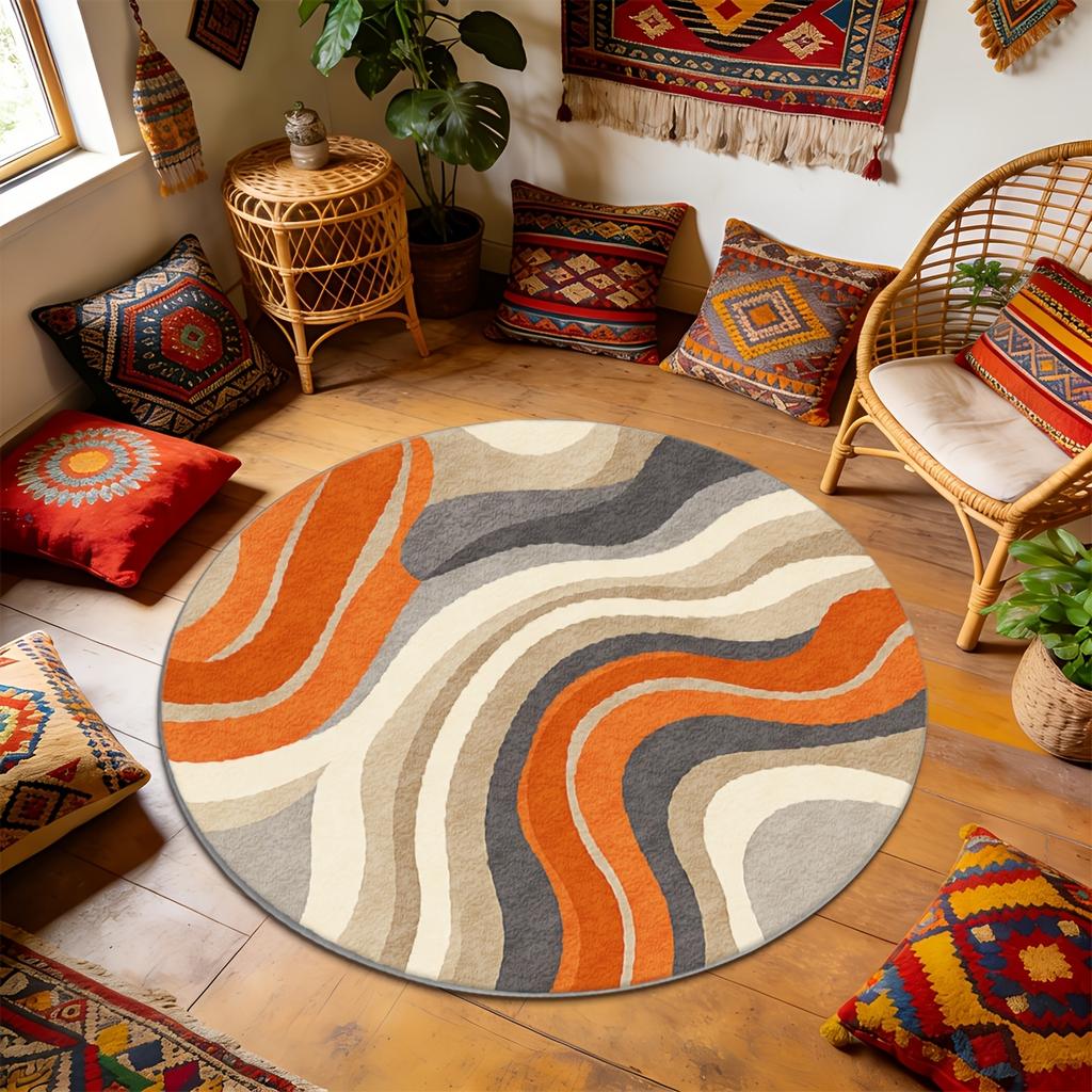 Retro green mandala round rug 2D printed geometric botanical pattern entry mat for coffee shop restaurant floor