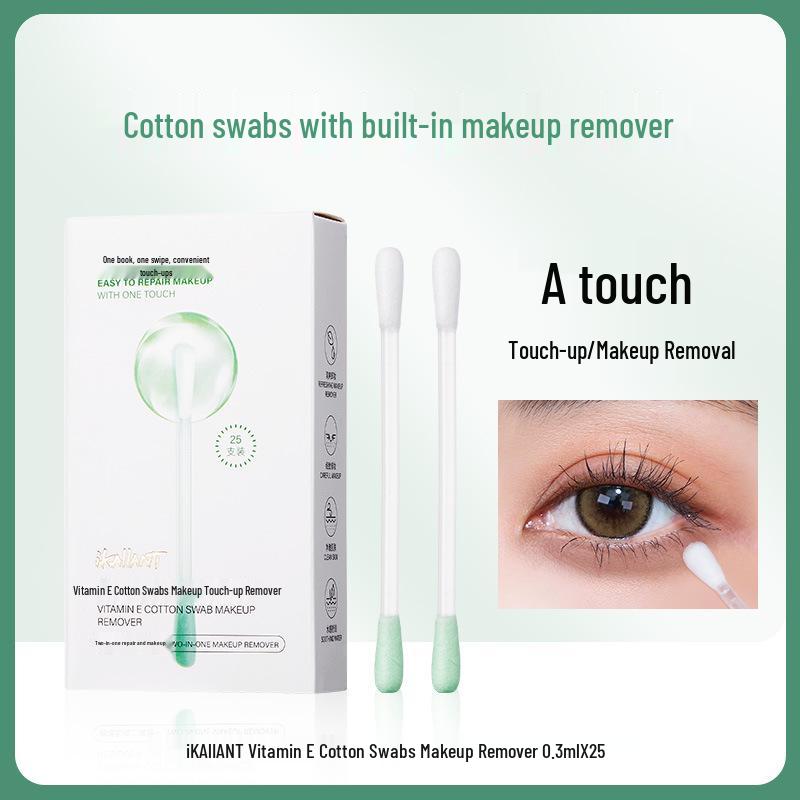 ikAllANT Gentle Makeup Remover Cotton Swabs with Soft Cleaning Liquid