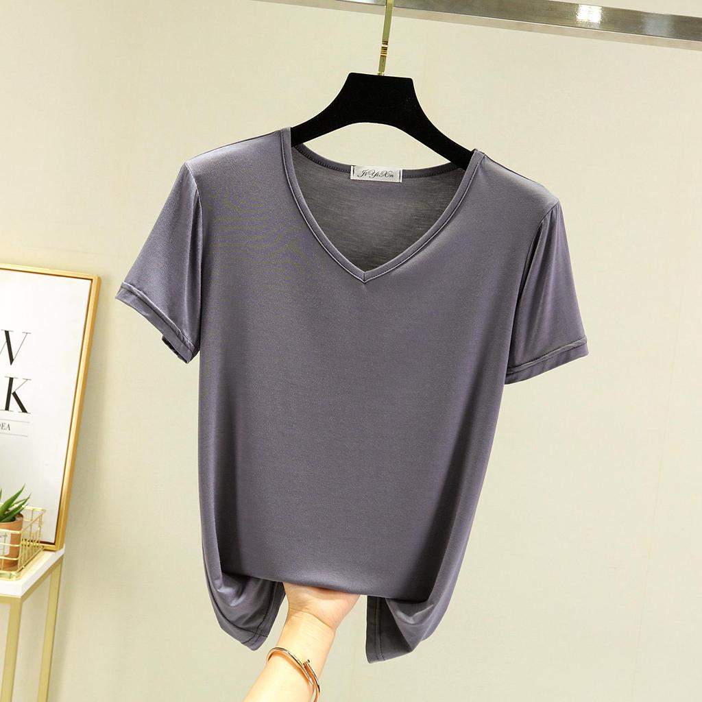 Women's Short-Sleeve Modal V-Neck White Ice Silk Loose T-Shirt
