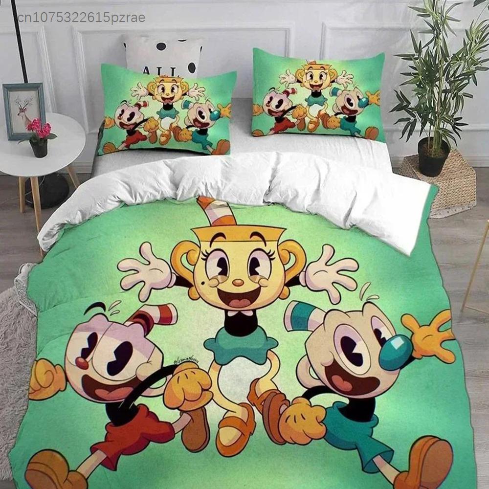 Tessuti per la Casa 3D Cartone Animato Cuphead Set Biancheria da Letto Stampato Con Federa Copripiumino Morbido Queen King Size Biancheria da Letto Casa