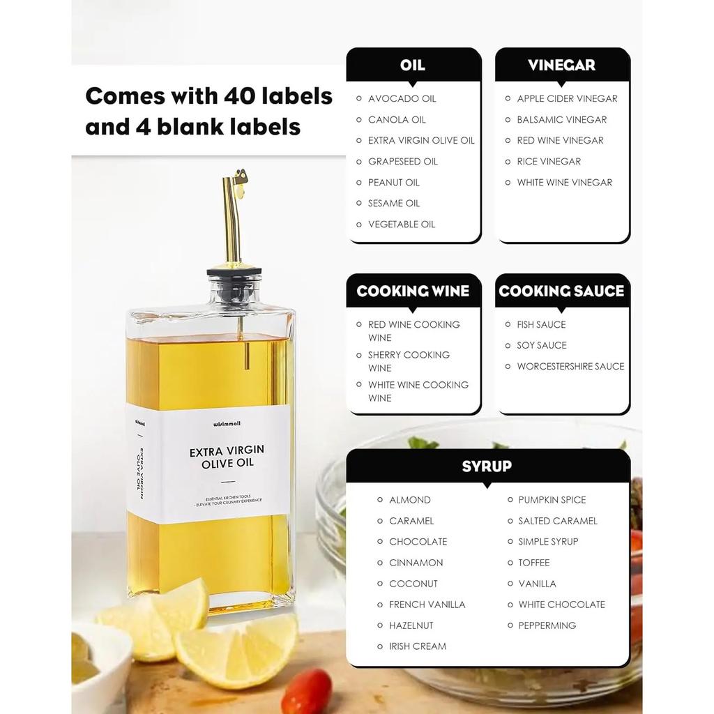 Olive Oil Dispenser For Kitchen Glass Oil Bottle 500ML Oil And Vinegar Dispenser Set Of 2 Cooking Oil Dispenser With 2 Stainle