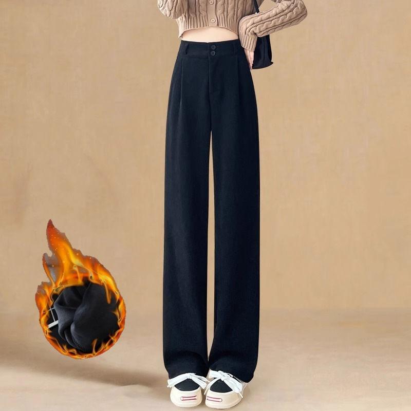 Corduroy Wide-leg Pants In Autumn Winter Plus Velvet Thickened Warm High Waist Slimming Casual Women's Pants
