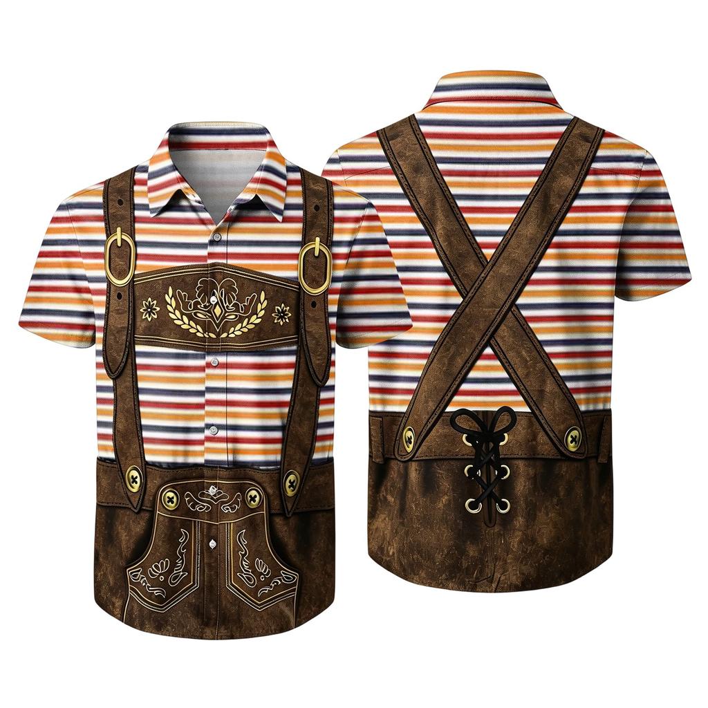 Men's Vintage Print Short Sleeve Cardigan - Casual Party Top for Daily Wear