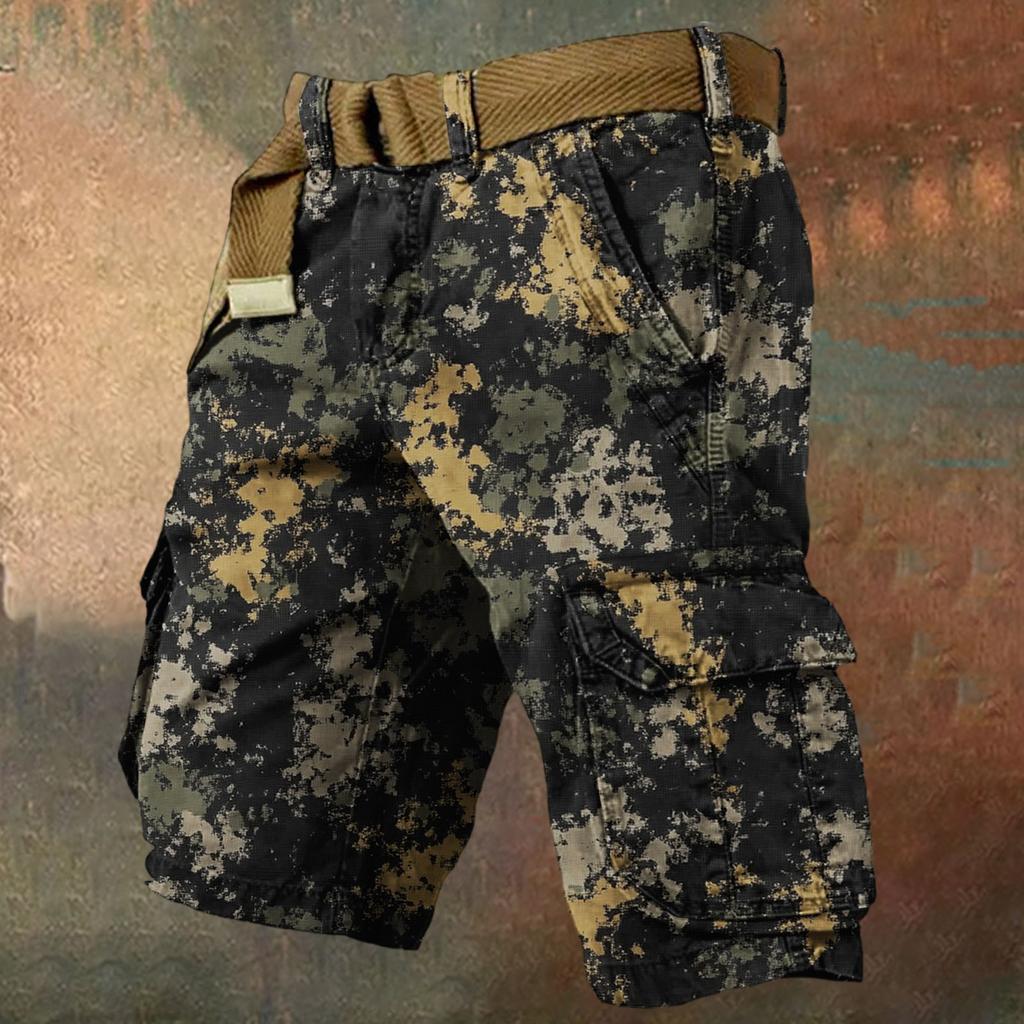 Men's Summer Loose Casual Camouflage Work Shorts, Large-sized Multi-pocket Mid-length Pants Without A Belt