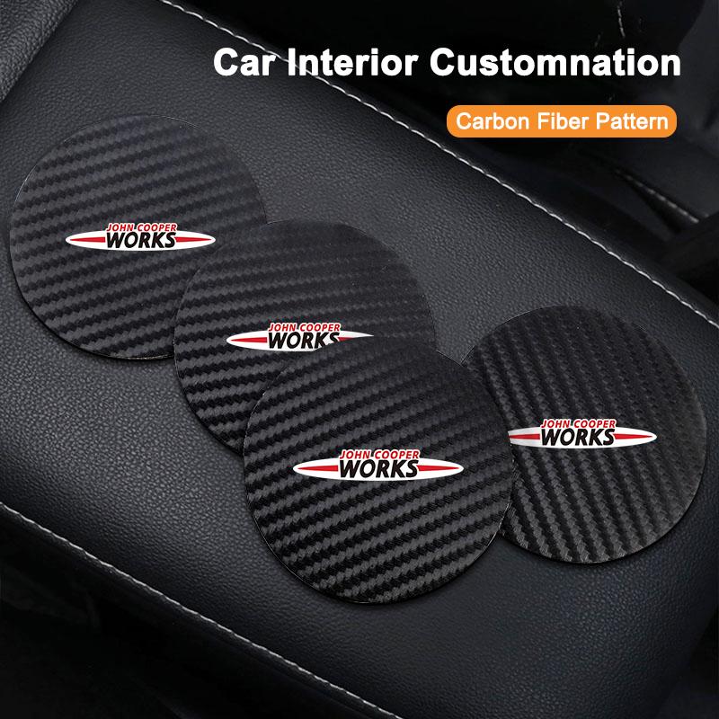2Pcs Car Carbon Fiber Pattern Anti Slip Cup Protection Pad For BMW Mini Works Cooper F55 F56 F57 F60 F54 R50 R52 R53 R55 R56