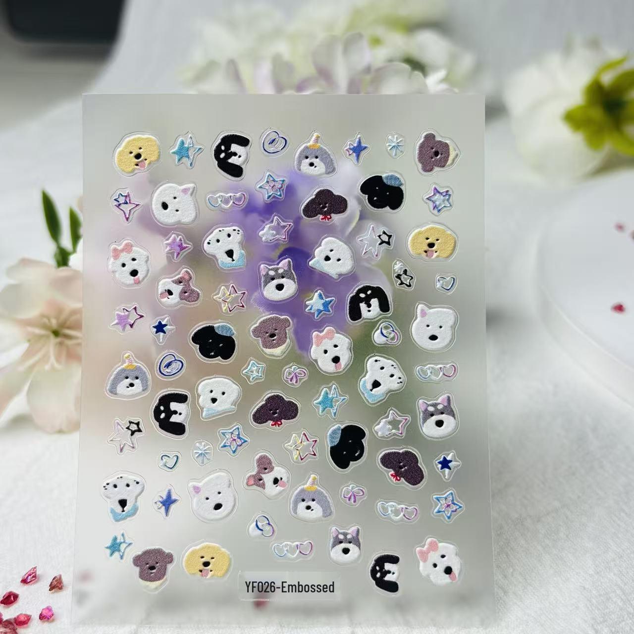 Embossed 3D Cute Cartoon Love Heart Dog Laptop & iPad Nail Art Stickers YF026