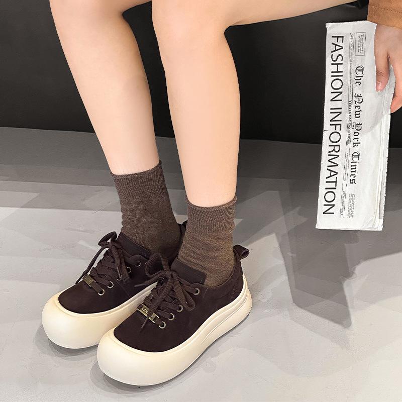 Ugly cute big head bread shoes autumn new thick-soled heightening matte leather casual sports shoes