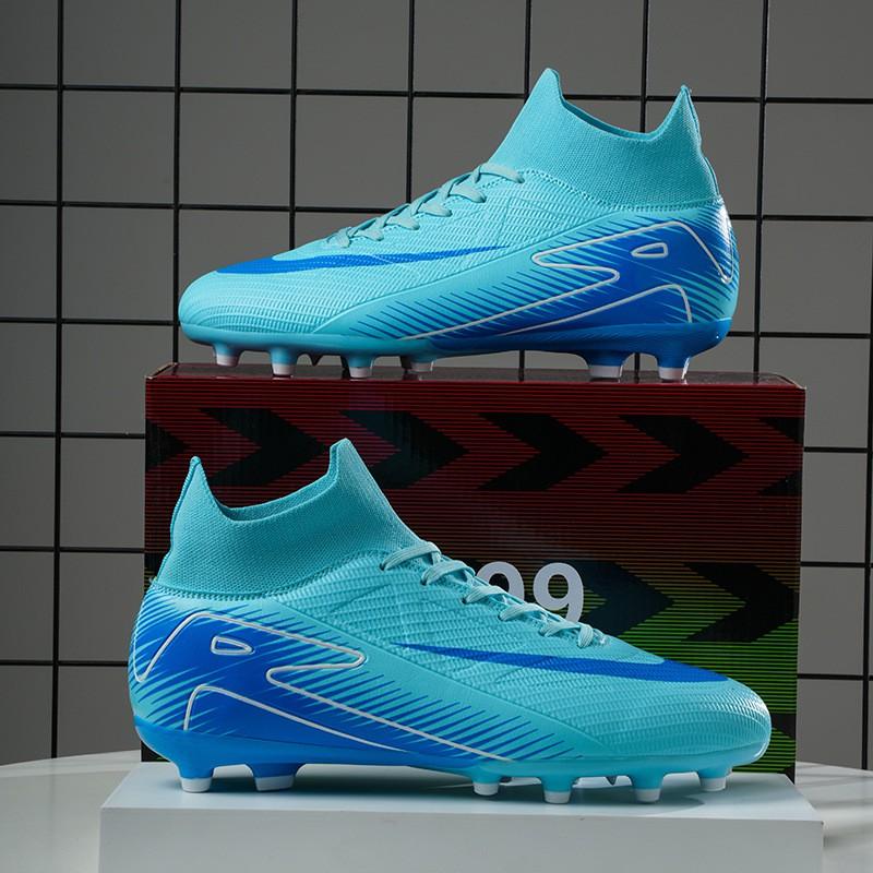 High-Cut Football Cleats Men Women Flyknit Upper Rubber Sole Suitable Turf Indoor Outdoor Fields