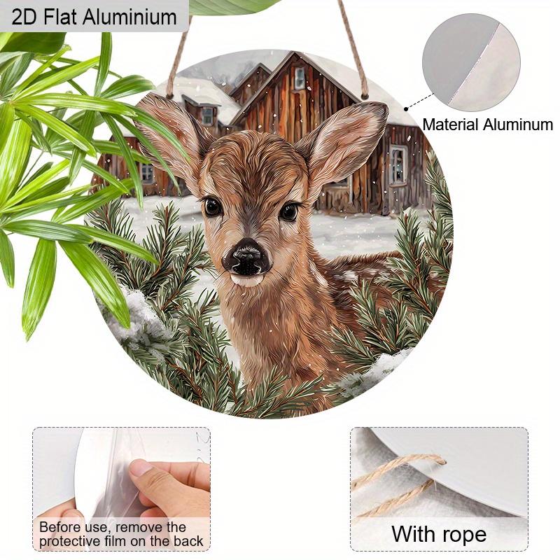 2D Flat Aluminium Christmas Sign with Deer & House Pattern - Charming Figurine Ornaments - Ideal for Front Door, Wall, Porch, Window Decor - Ideal