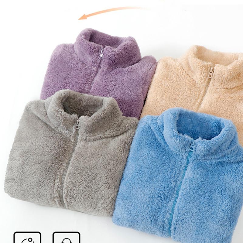Men Kids Boys Girls Winter Full Zip Up Warm Fleece Jackets Women's Sherpa Jacket Thicken Thermal Outdoor Fluffy Coat Zip Pocket Outwear