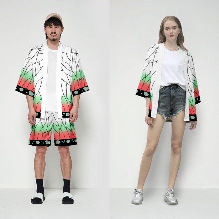 Men Women Anime Kimono Kamado Robe Japan Cosplay Costume Cardigan Demon Slayer Kimetsu No Yaiba Haori Yukata Unisex Cool Top Coat