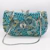 Blue/Green Butterfly  Diamond Evening Bag WHTUOHENG Flower Clutches  Luxury Rhinestone Silver Metal Clutches Formal Purse Bags