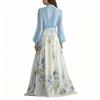Women Casual Fashion Solid Print Patchwork V Neck Long Dress Lightweight Flowing Fabric Elegant Design for Daily Wear