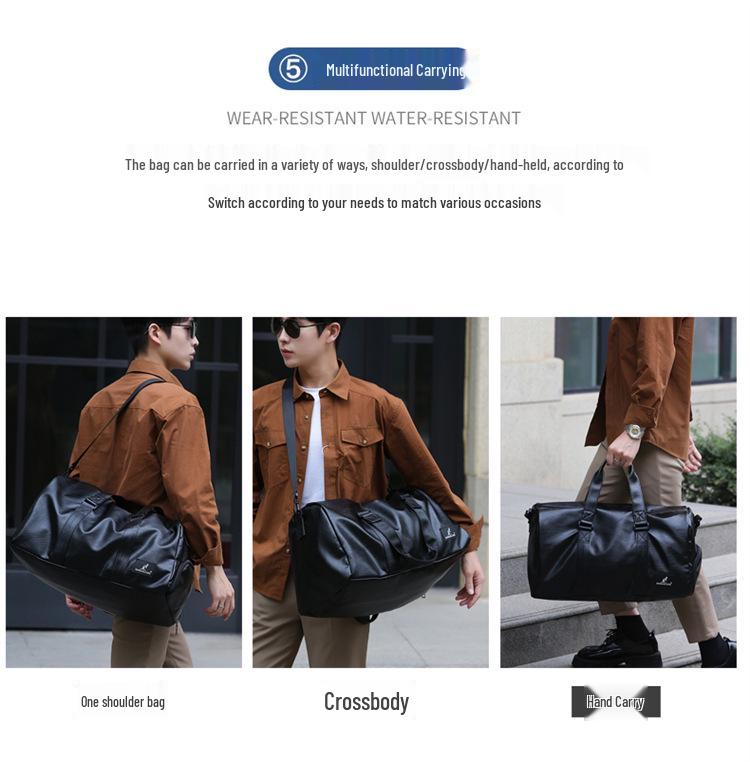 Herrars PU-reseväska med stor kapacitet, med våt/torr separation, crossbody handväska, högkvalitativ sport- och träningsutrustning.