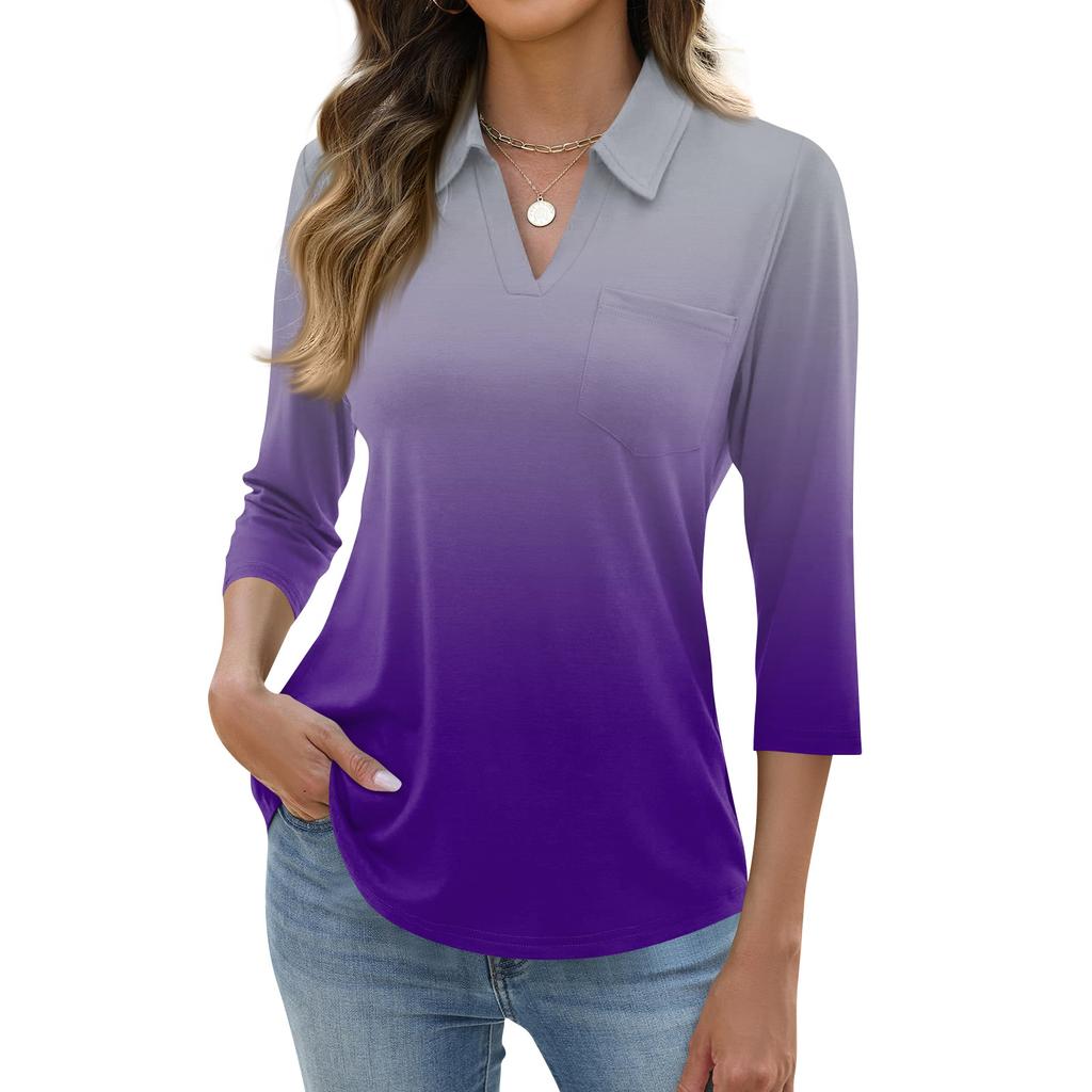 Damen Mode Lässig Revers Kurz 3/4 Ärmel Print Hemd Damen Oberteile
