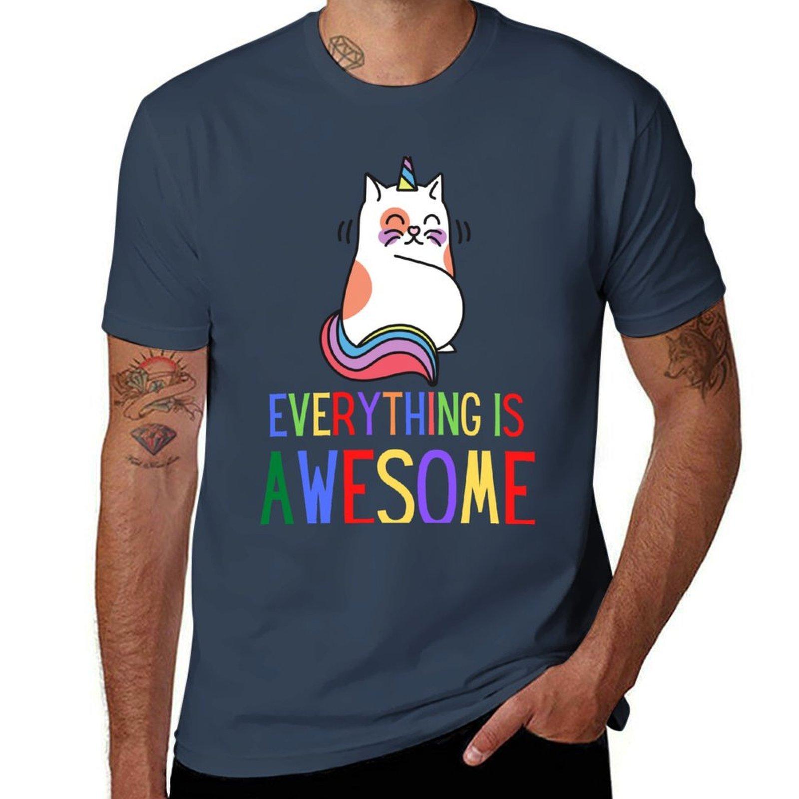 Cartoon Unikitty Cute Colorful Unicorn Cat Tshirt Work Utility Short Sleeve Shirt S
