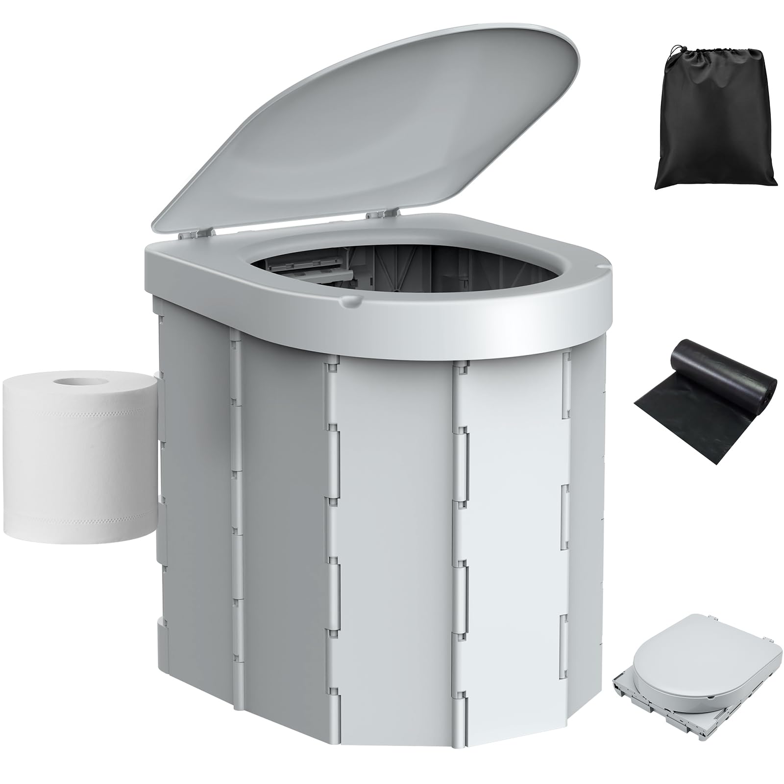 

PAHTTO Portable Load Capacity Toilet Paper Hook Disaster Prevention 12 Disposal Storage Bag Included Toilet, Foldable, 180kg, Included, Emergency, серый