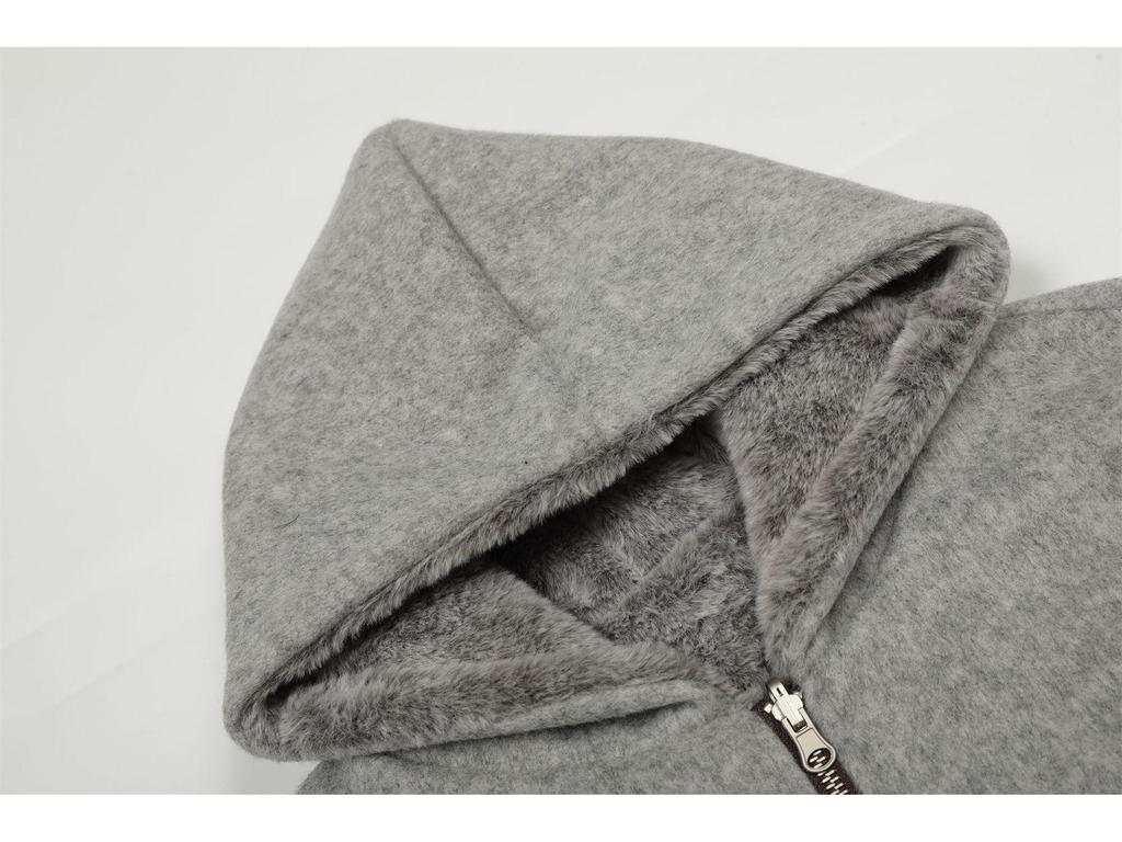 American Retro Women's Reversible Hooded Wool-Cotton Coat - Winter Warm Plush Jacket