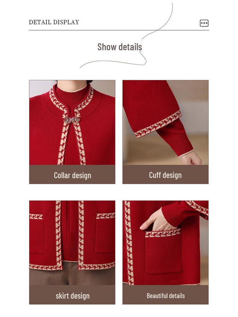 2025 Neuer Herbst Strick-Cardigan & Pullover Set für stilvolle Mütter über 50