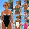 Badeanzug, neues Damenmodell, kontrastfarbener, sexy, frischer Kragen, einteiliger Bikini, hochgeschnittener Badeanzug, konservativ
