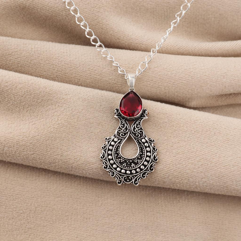 Natural Pink Rubellite Gemstone 925 Sterling Silver Women Jewelry Designer Long Pendant 1.8" Gift For Wife/Mom CP-45-10