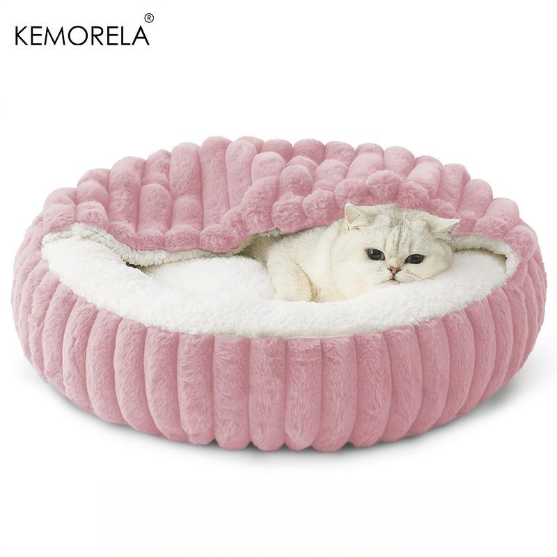 

Calming Warm Kitten Bed Round Hooded Cat Cave, Indoor Puppy Sleeping Bed Suitable for Cat Dog Non-Slip Bottom Cat Cushion 50cm рожевий