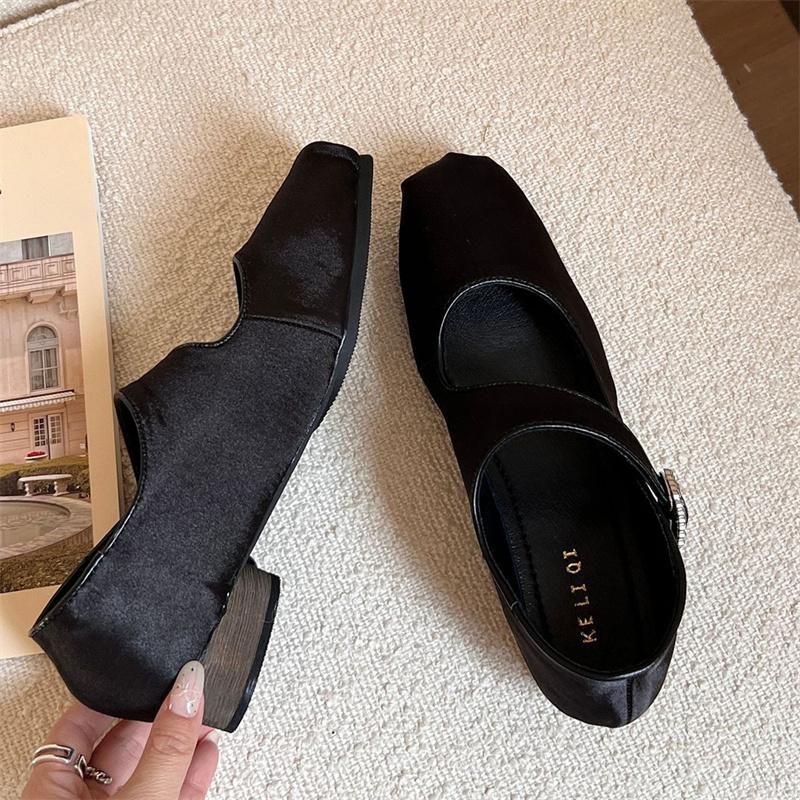 Fashion IPPEUM Satin Pink Ballerinas Zapatos Mujer Square Toe Mary Janes Shoes Pumps Ballet Flats Women