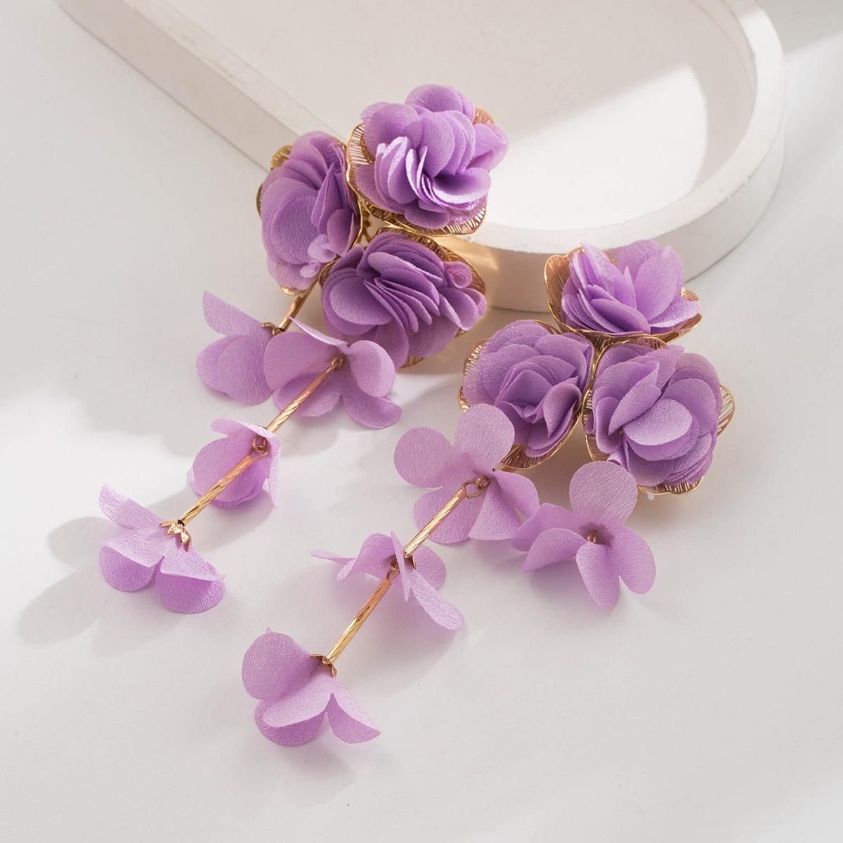 

Multi-layer Chiffon Flower Earrings Vacation Style Niche Design Sense Stud Earrings Fashion Ins Style Long Earrings Jewelry фіолетовий