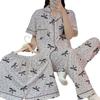 Premium Gray Polka Dot Bow Pajamas Women'S Casual Summer Short-Sleeved Three-Piece Set Loungewear